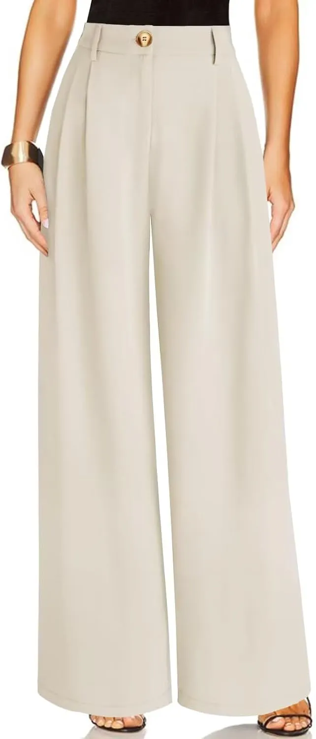 JURIS Women's High Waisted Wide Leg Formal Pants Elasticized Waist Back Casual Pants Business Work Suit Pants