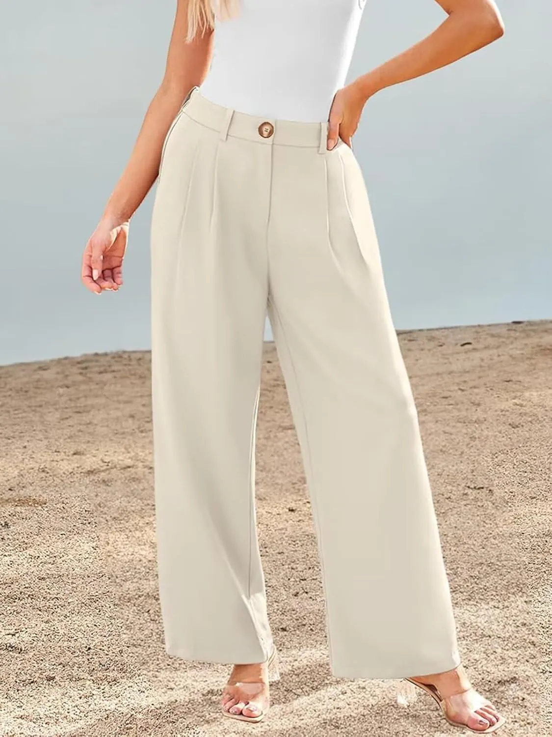 JURIS Women's High Waisted Wide Leg Formal Pants Elasticized Waist Back Casual Pants Business Work Suit Pants