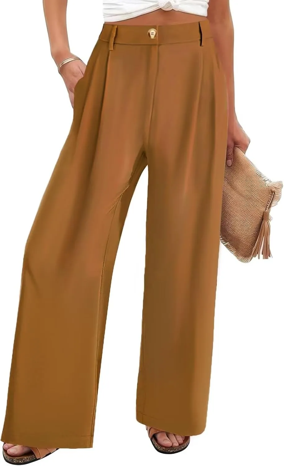 JURIS Women's High Waisted Wide Leg Formal Pants Elasticized Waist Back Casual Pants Business Work Suit Pants