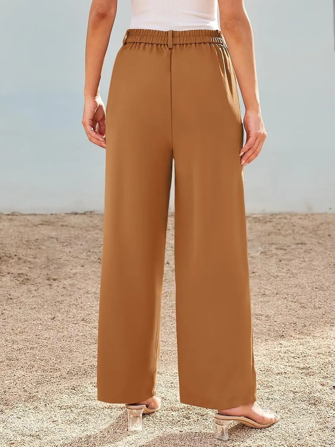 JURIS Women's High Waisted Wide Leg Formal Pants Elasticized Waist Back Casual Pants Business Work Suit Pants