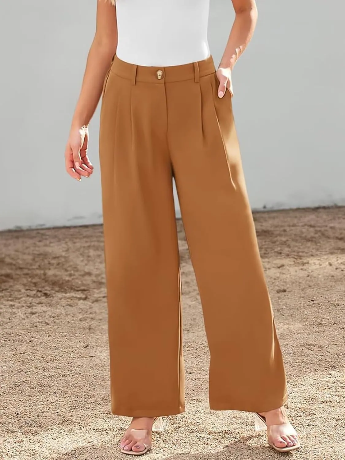 JURIS Women's High Waisted Wide Leg Formal Pants Elasticized Waist Back Casual Pants Business Work Suit Pants