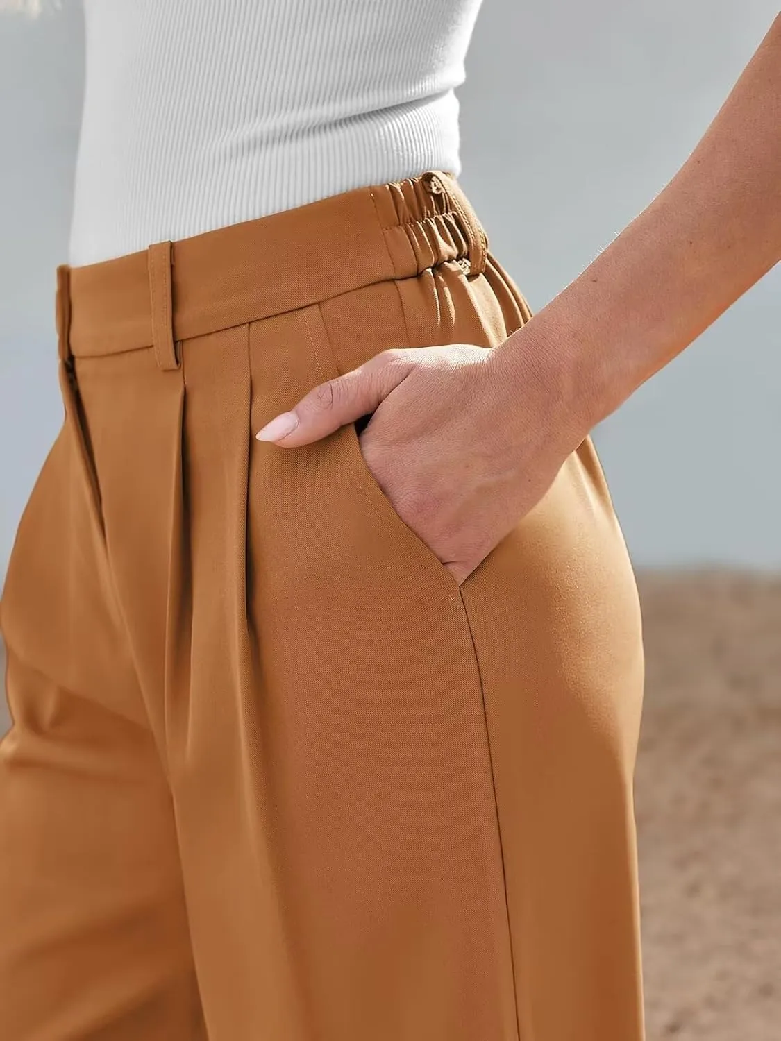 JURIS Women's High Waisted Wide Leg Formal Pants Elasticized Waist Back Casual Pants Business Work Suit Pants