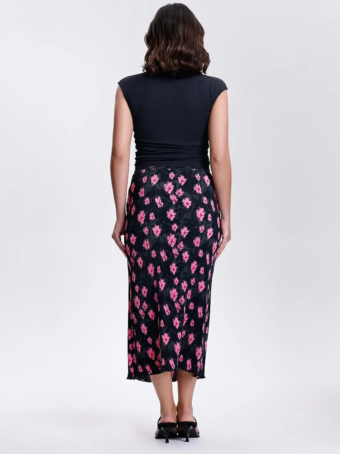 Kimmery Summer Casual Two Piece Skirt Set for Women Crew Neck Crop Tops Elastic Waist Midi Skirt Outfits