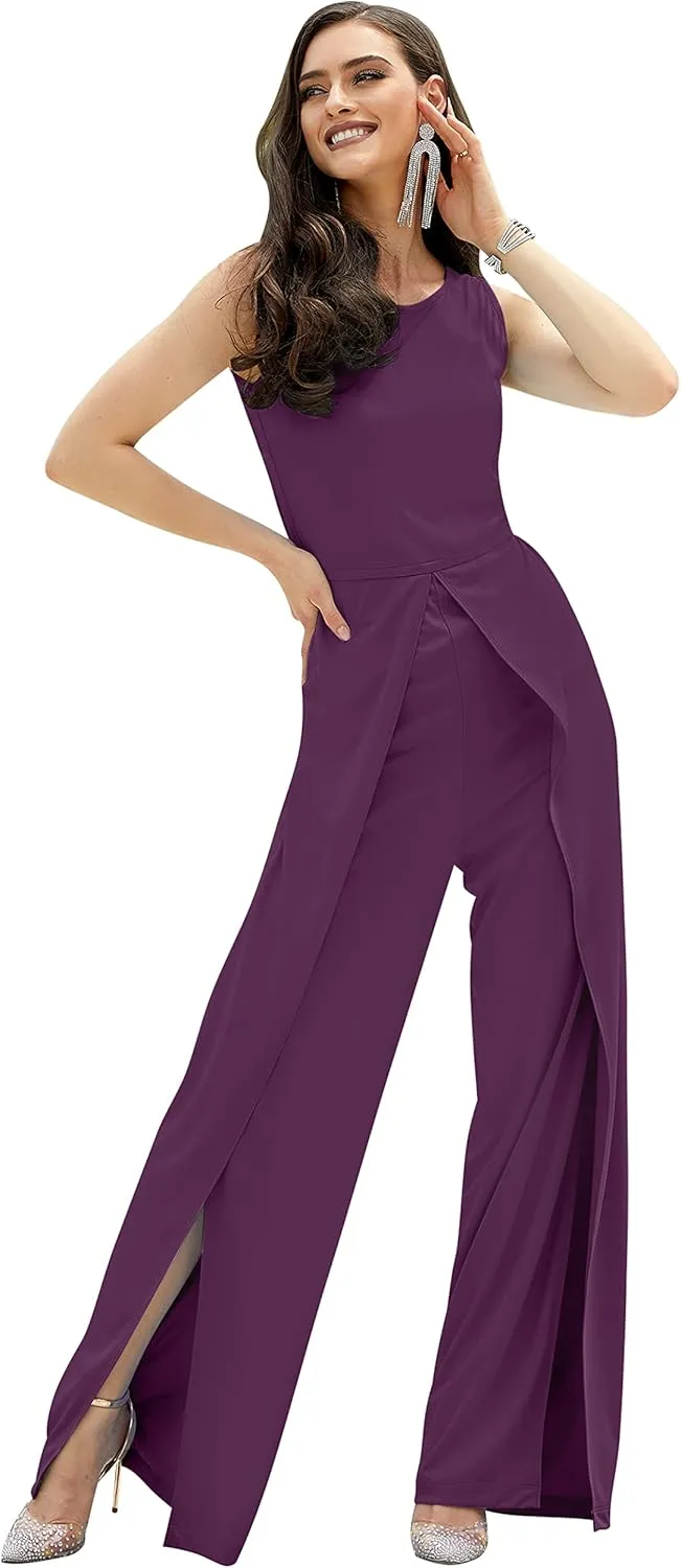 KOH KOH Womens Sleeveless Cocktail Wide Leg One Piece Jumpsuit Romper Playsuit
