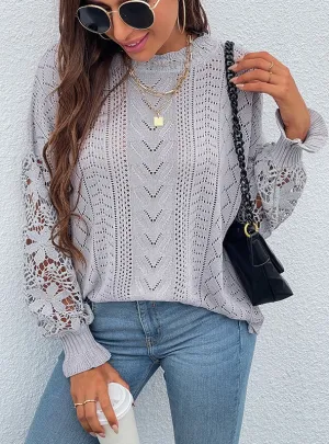 Lace Stitching Knitted Hollow Sweater