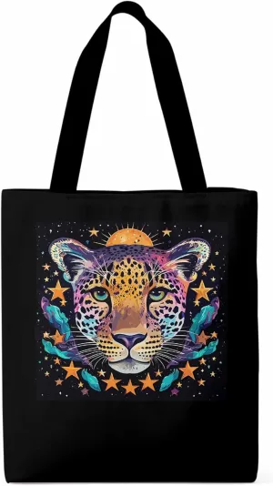 Leopard Star Moon Starry Sky Canvas Tote Bag, Aesthetic Canvas Tote Handbags for Women Shoulder Bag