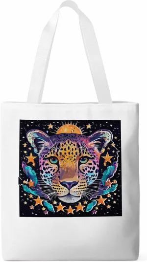 Leopard Star Moon Starry Sky Canvas Tote Bag, Aesthetic Canvas Tote Handbags for Women Shoulder Bag