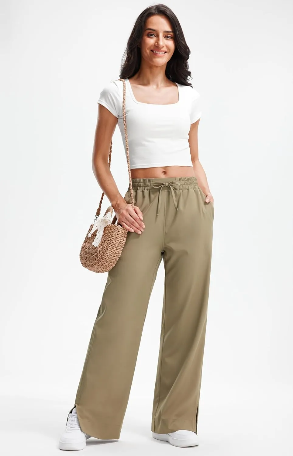 Libin Women's Lightweight Wide Leg Pants 27"/29" High Waisted Casual Work Pants Lounge Flowy Trousers with Pockets