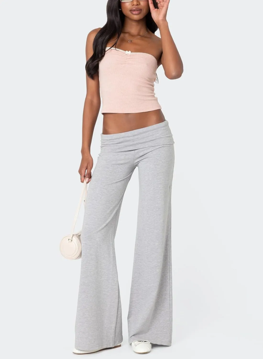LILTWIST Fold Over Yoga Pants Women Y2k Flare Lounge Leggings Cute Low Rise Bell Bottom Leggings Wide Leg Bootcut Sweatpants