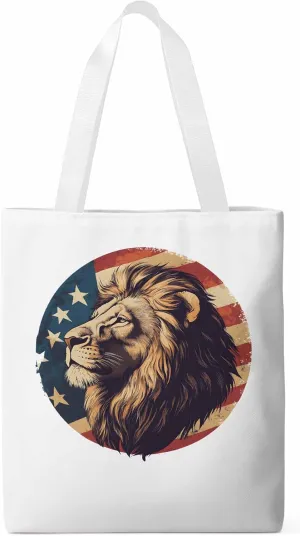 Lion American Flag Canvas Tote Bag, Aesthetic Canvas Tote Handbags for Women Shoulder Bag