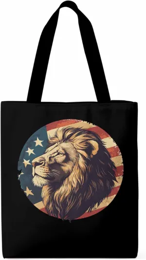 Lion American Flag Canvas Tote Bag, Aesthetic Canvas Tote Handbags for Women Shoulder Bag