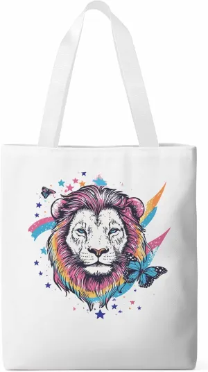 Lion Rainbow Butterfly Animals Canvas Tote Bag, Aesthetic Canvas Tote Handbags for Women Shoulder Bag