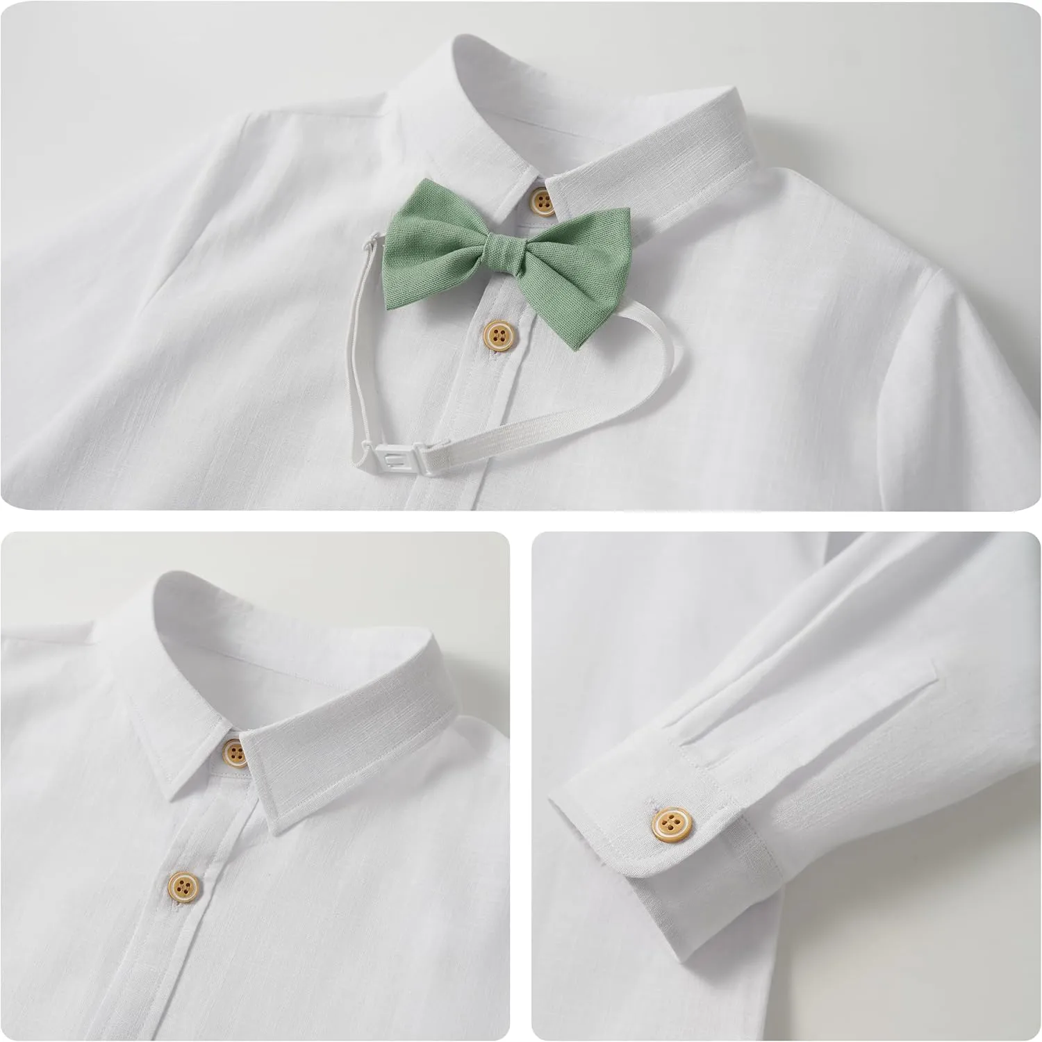 LOLANTA Boys Linen Suit Dress Clothes Kids Graduation Wedding Outfit 4 Piece Shirt Vest Pants Set with Bow Tie