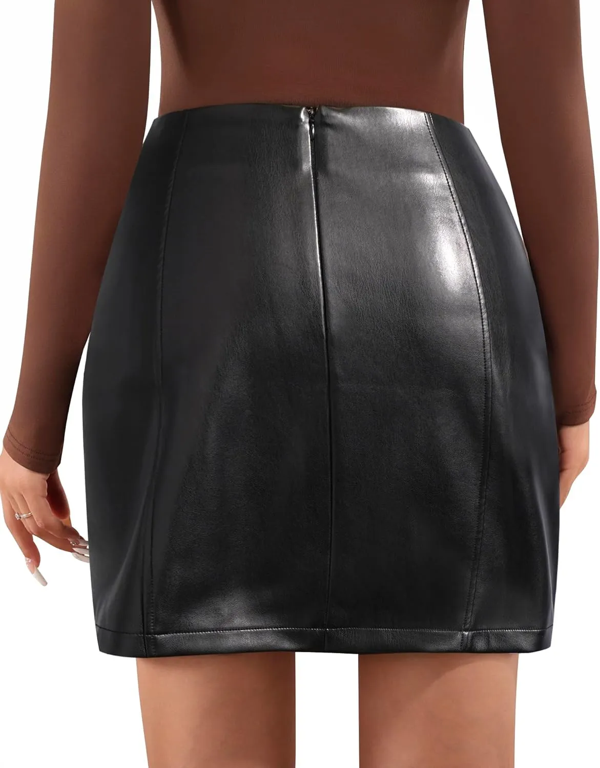 MANGOPOP Womens High Waist Bodycon Mini Short Faux Leather Skirt with Slit