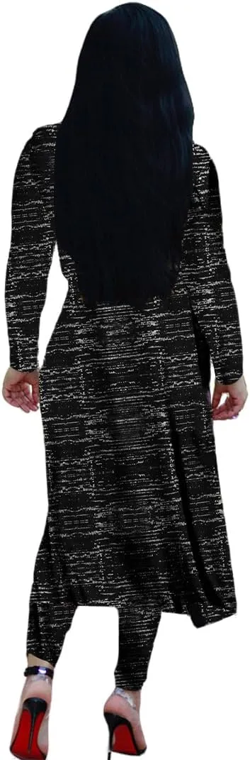 Max2co Women 2 Piece Outfits Floral Long Sleeves Open Front Cardigan Cover up with Leggings High Waist Long Pants Set