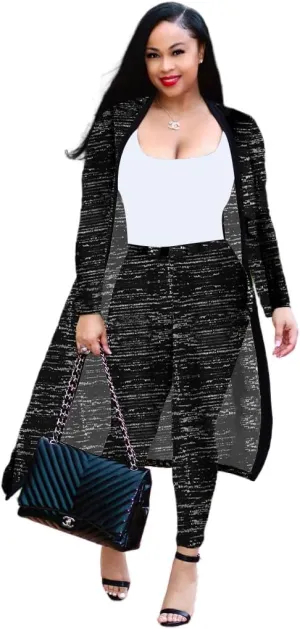 Max2co Women 2 Piece Outfits Floral Long Sleeves Open Front Cardigan Cover up with Leggings High Waist Long Pants Set