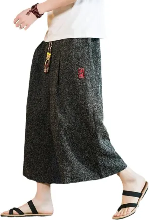 Men' Harem Pants Pocket Jogging Plaid Casual Trousers Loose Hip Hop Ethnic Wide Leg