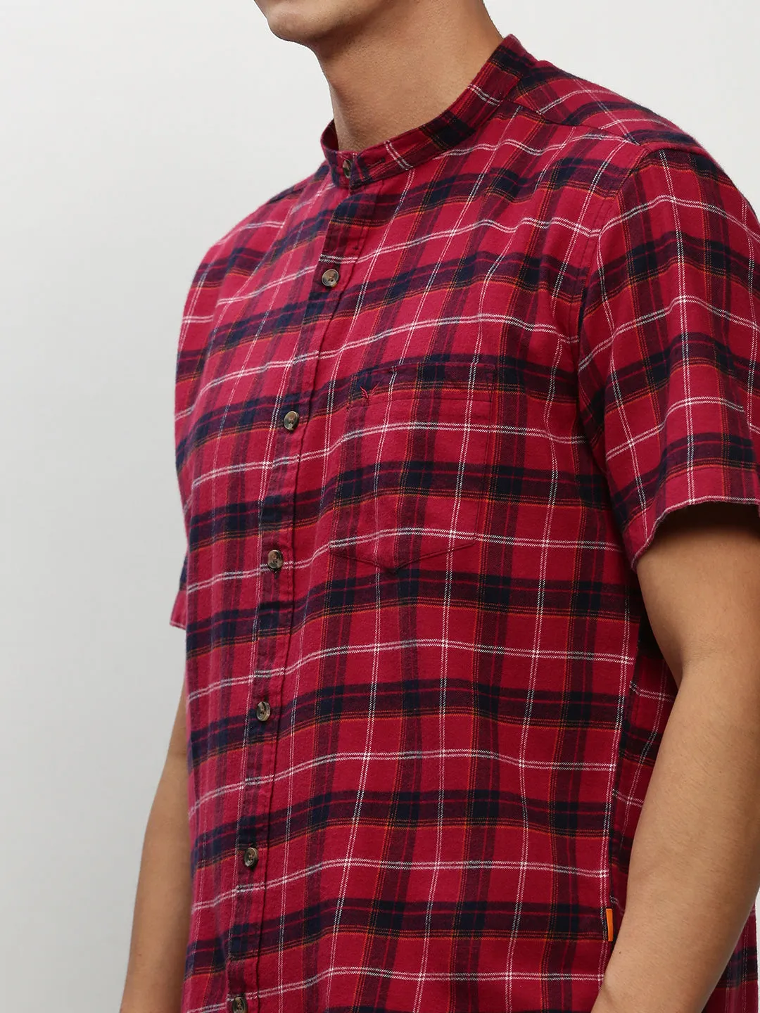 Men Red Standard Tartan Checked Flannel Cotton Slim Fit Casual Shirt