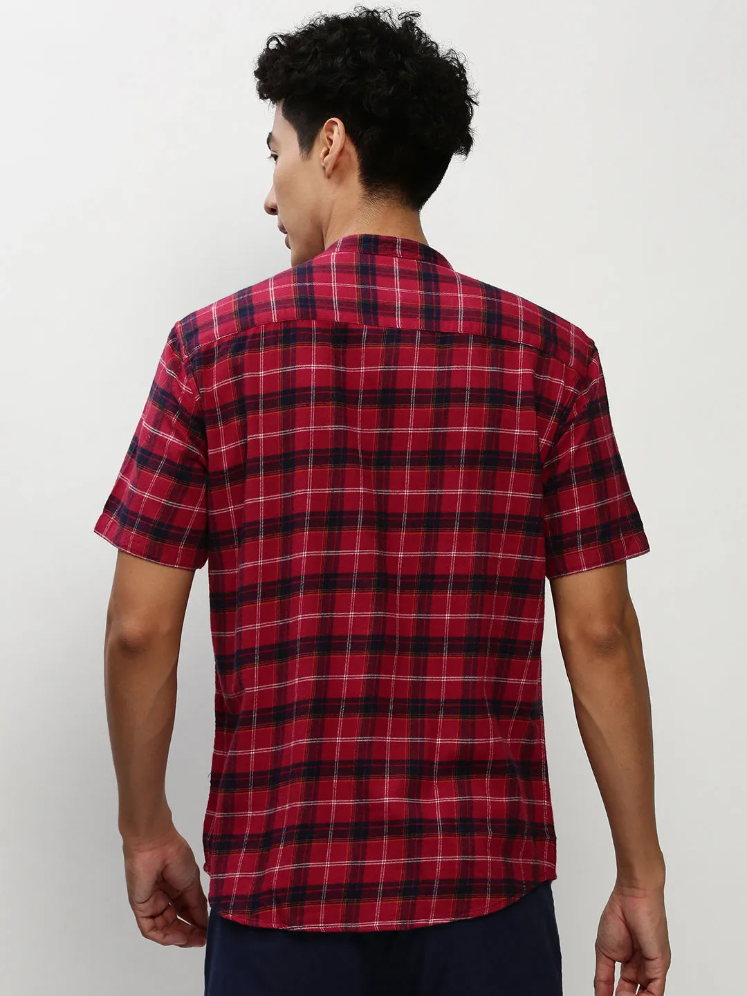 Men Red Standard Tartan Checked Flannel Cotton Slim Fit Casual Shirt