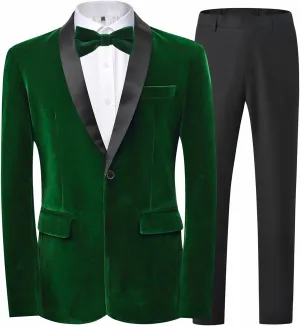 Men's 2 Piece Tuxedo Suits Set Slim Fit Velvet Suit Party Dinner Blazer & Pants for Prom Wedding