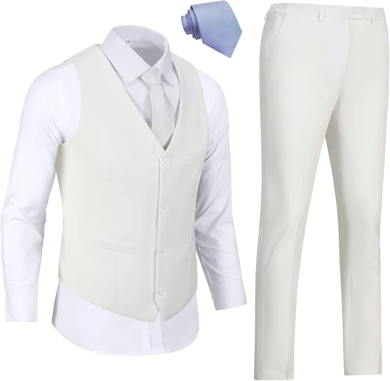 Men's 2 Piece Vest Pants Set Slim Fit Wedding Suit for Men with Tie Tuxedo Set for Business Christmas