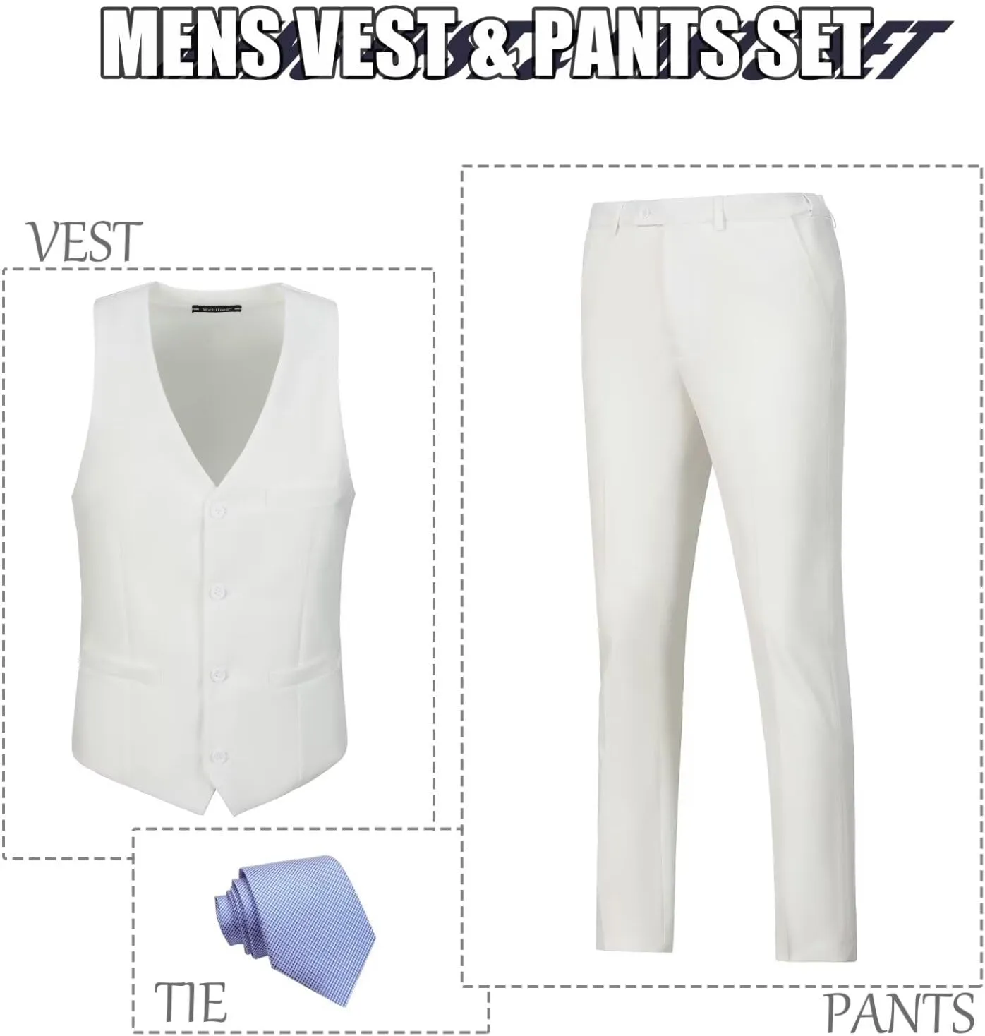 Men's 2 Piece Vest Pants Set Slim Fit Wedding Suit for Men with Tie Tuxedo Set for Business Christmas