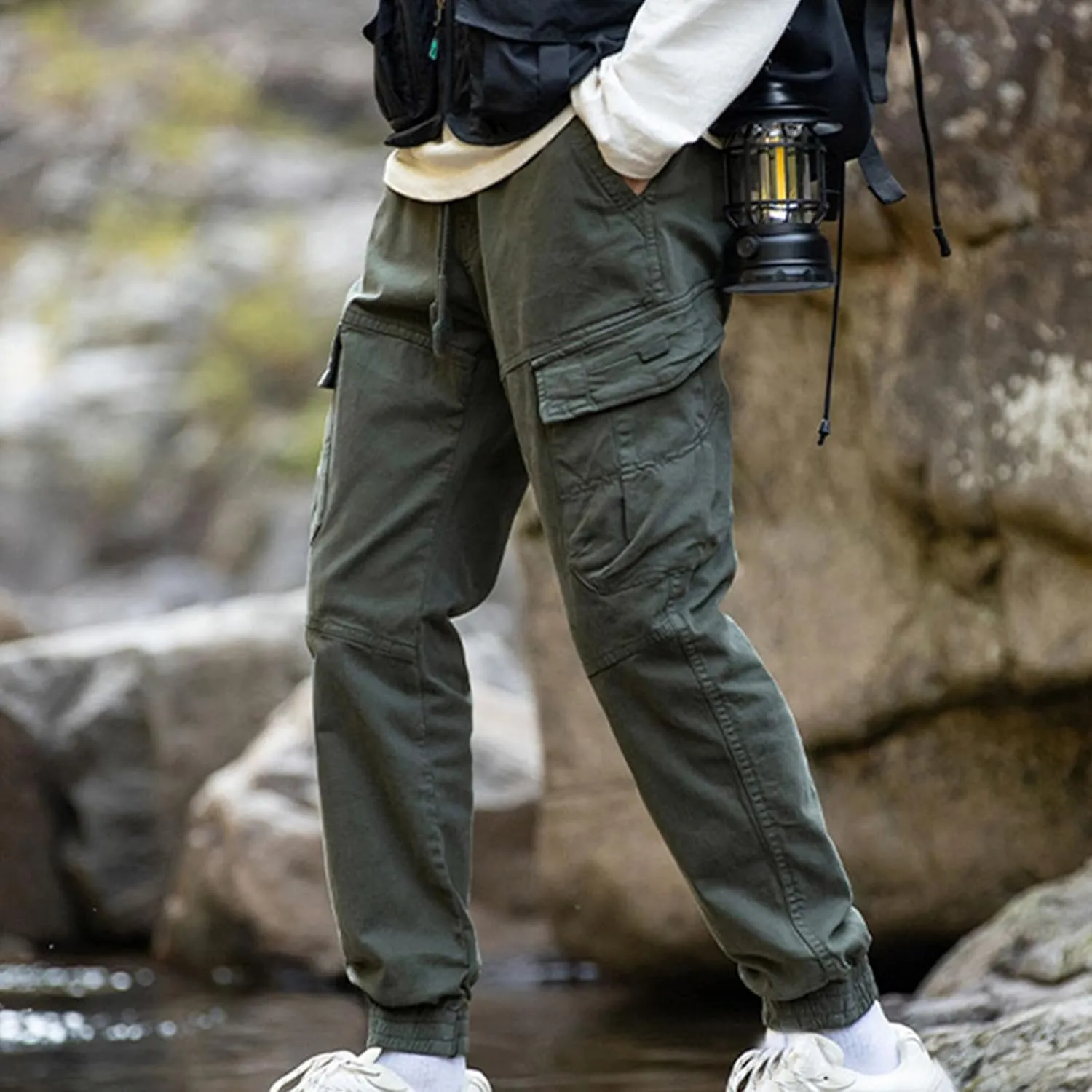 Mens Casual Joggers Pants Hiking Drawstring Chino Cargo Pants for Men Straight Leg Athletic Mountain Outdoor Pants