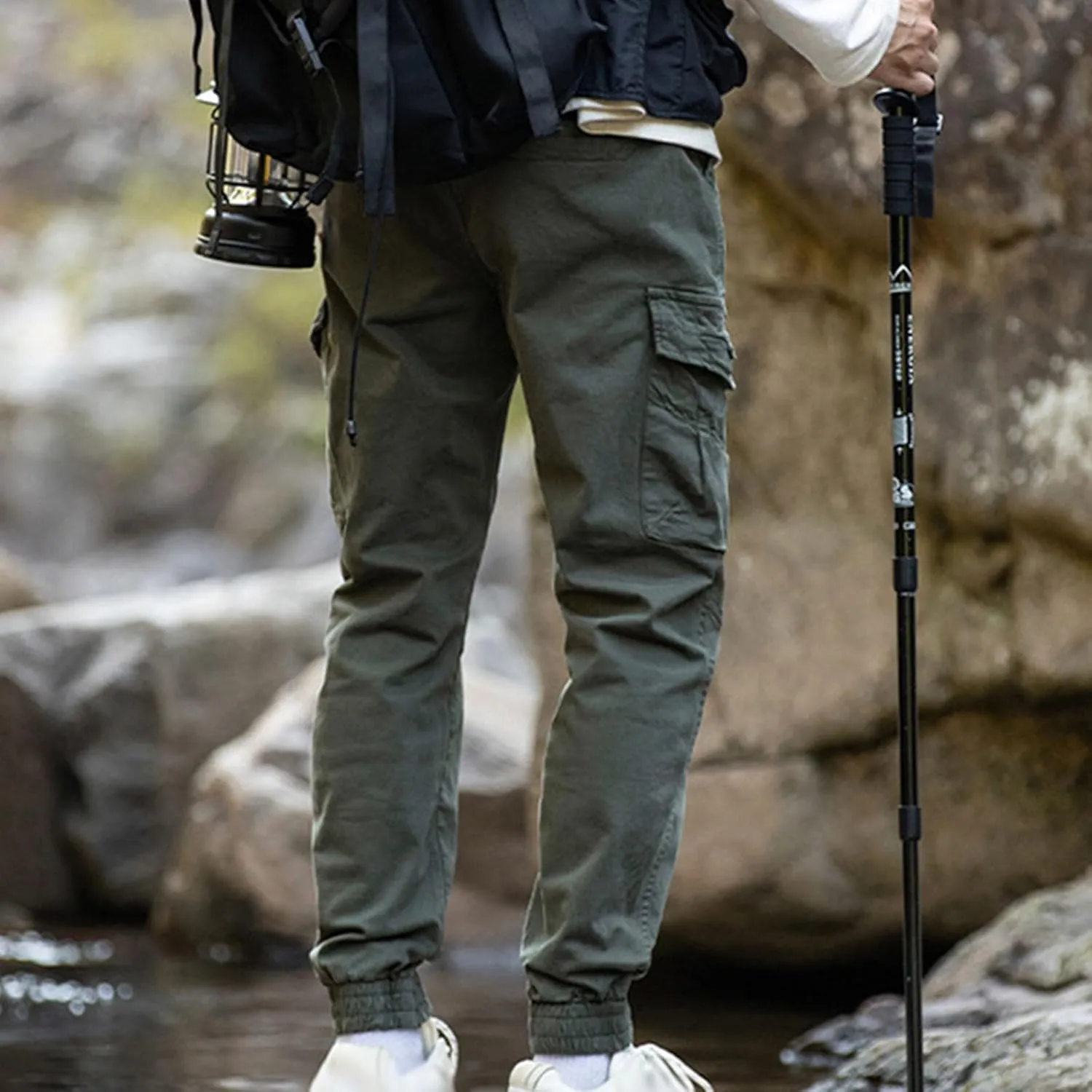 Mens Casual Joggers Pants Hiking Drawstring Chino Cargo Pants for Men Straight Leg Athletic Mountain Outdoor Pants