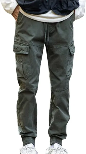 Mens Casual Joggers Pants Hiking Drawstring Chino Cargo Pants for Men Straight Leg Athletic Mountain Outdoor Pants