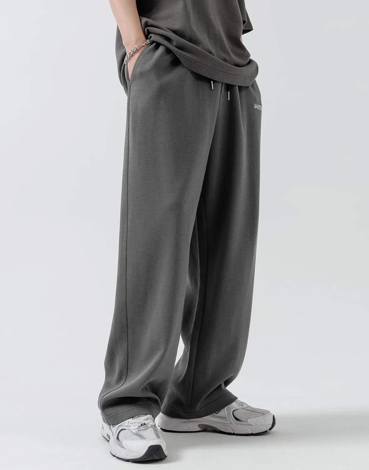 Men's Cotton Sweatpants Loose Fit Baggy Straight Leg Sweat Pants for Men Open Bottom Lounge Yoga Pants with Pockets