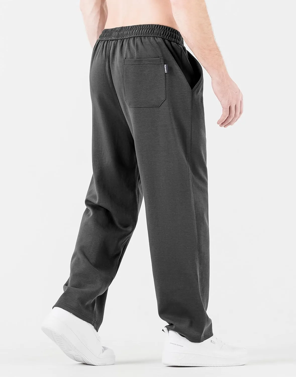 Men's Cotton Sweatpants Loose Fit Baggy Straight Leg Sweat Pants for Men Open Bottom Lounge Yoga Pants with Pockets