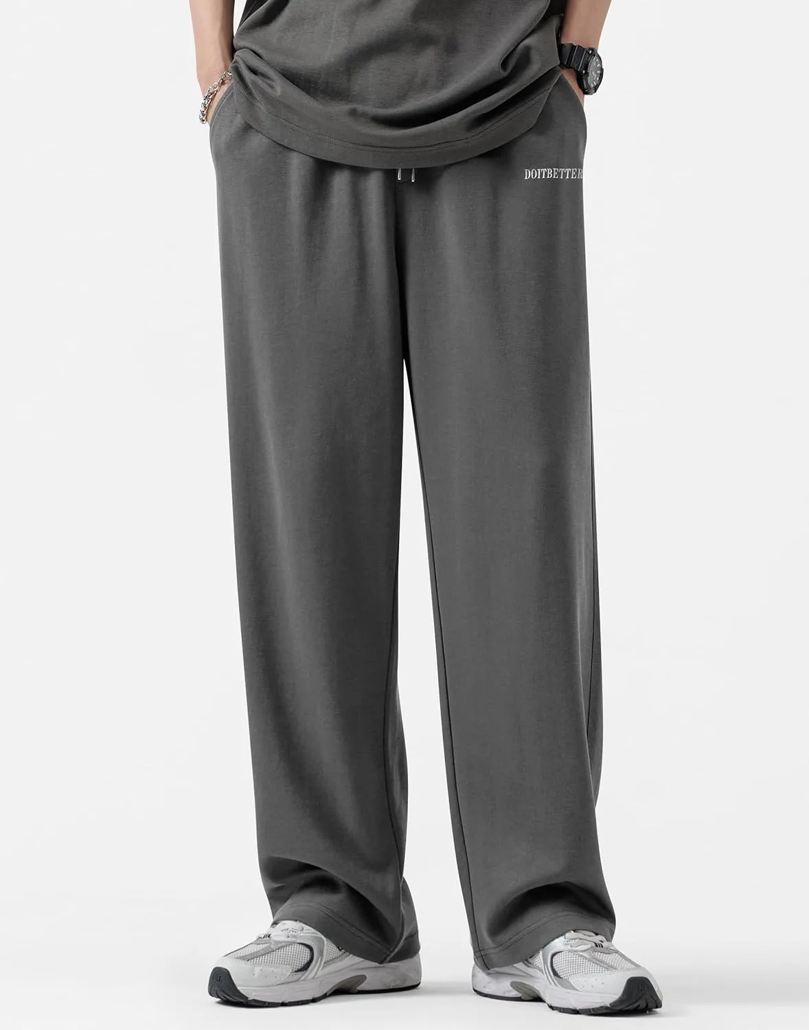 Men's Cotton Sweatpants Loose Fit Baggy Straight Leg Sweat Pants for Men Open Bottom Lounge Yoga Pants with Pockets