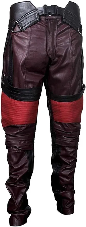 Mens Distressed Maroon Star Protector King Faux Leather Galaxy Adult Costume Jacket