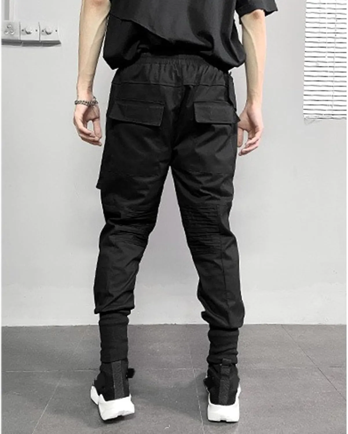 Men's Jogger Pants Punk Cargo Trouser Ankle Casual Harem Pants Hip Hop Tapered Pant Streetwear with Pocket