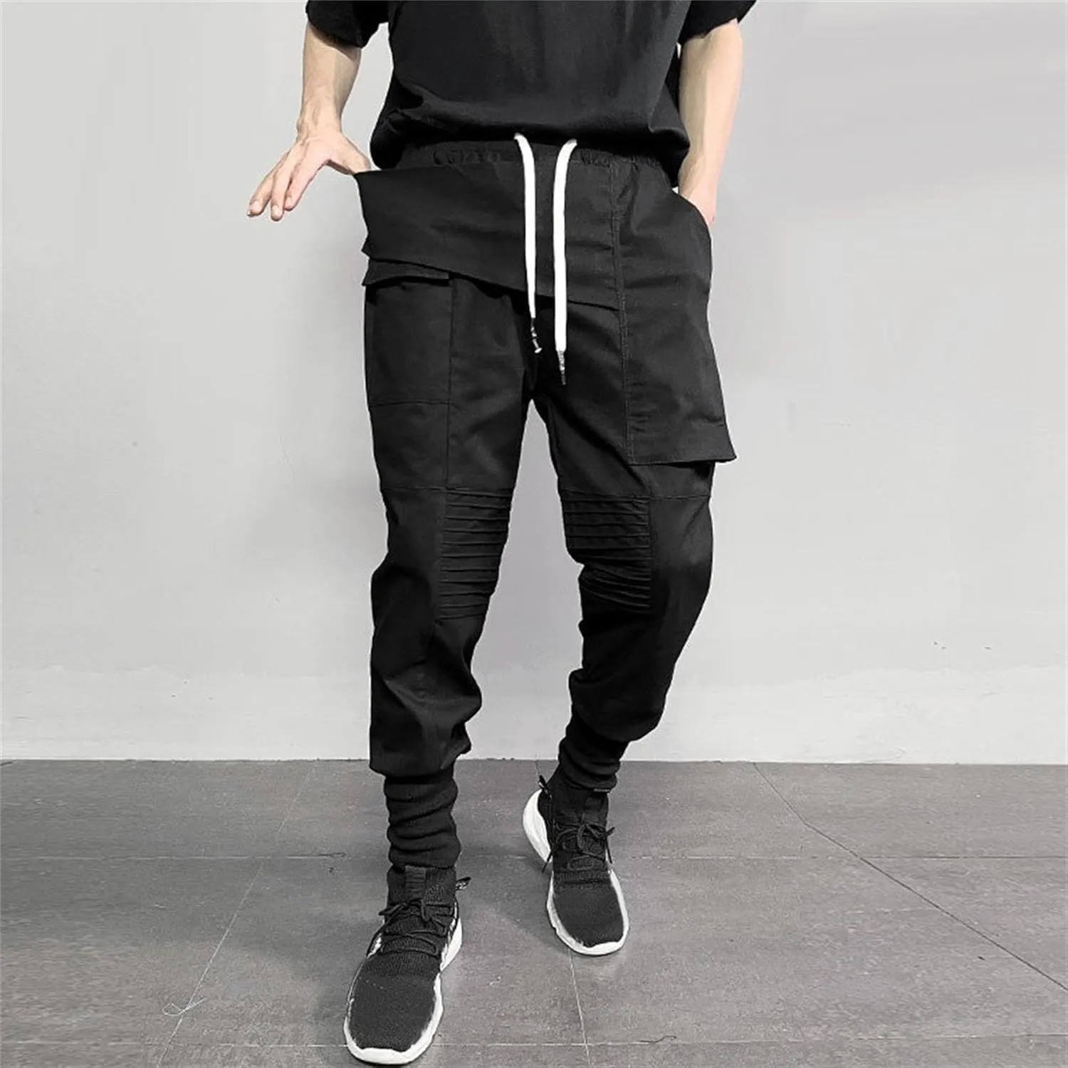 Men's Jogger Pants Punk Cargo Trouser Ankle Casual Harem Pants Hip Hop Tapered Pant Streetwear with Pocket