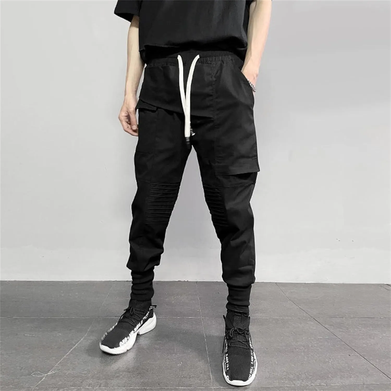 Men's Jogger Pants Punk Cargo Trouser Ankle Casual Harem Pants Hip Hop Tapered Pant Streetwear with Pocket