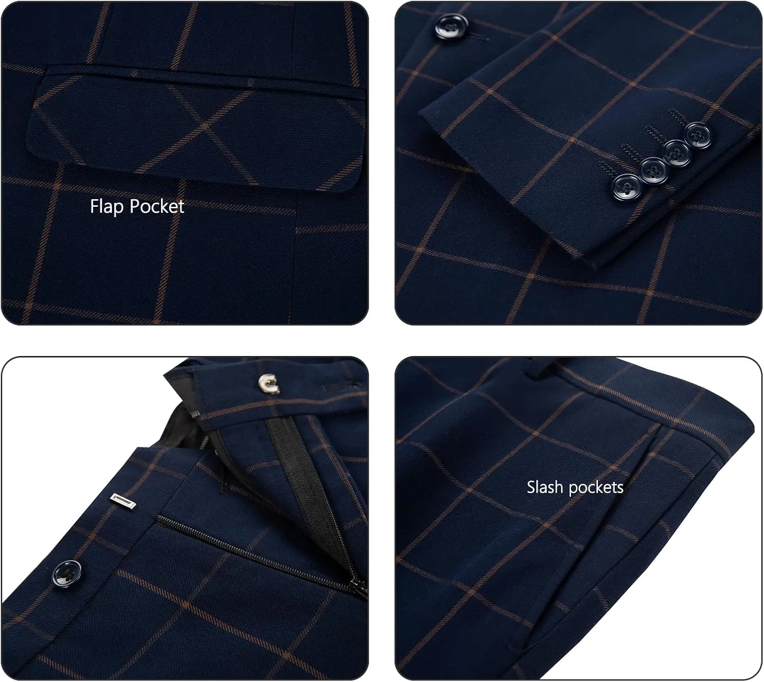 Men's Suits 3 Piece Slim Fit Dress Tuxedo for Men Two Button Solid Jacket Vest Pants Set