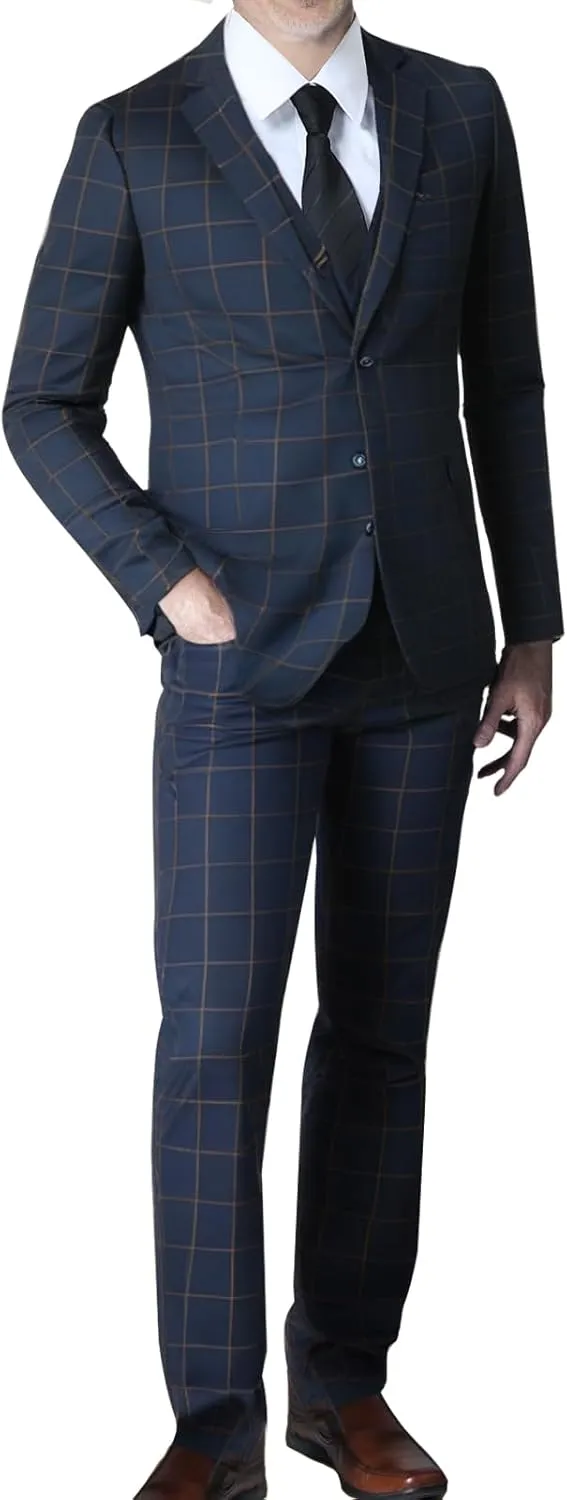 Men's Suits 3 Piece Slim Fit Dress Tuxedo for Men Two Button Solid Jacket Vest Pants Set