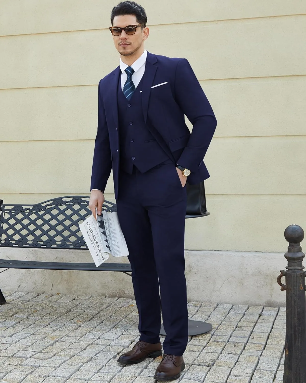 Men's Suits Slim Fit Tuxedo Suit Set 3 Piece 2-Button Solid Prom Wedding Party Blazer Vest Pants with Tie