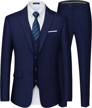 Men's Suits Slim Fit Tuxedo Suit Set 3 Piece 2-Button Solid Prom Wedding Party Blazer Vest Pants with Tie