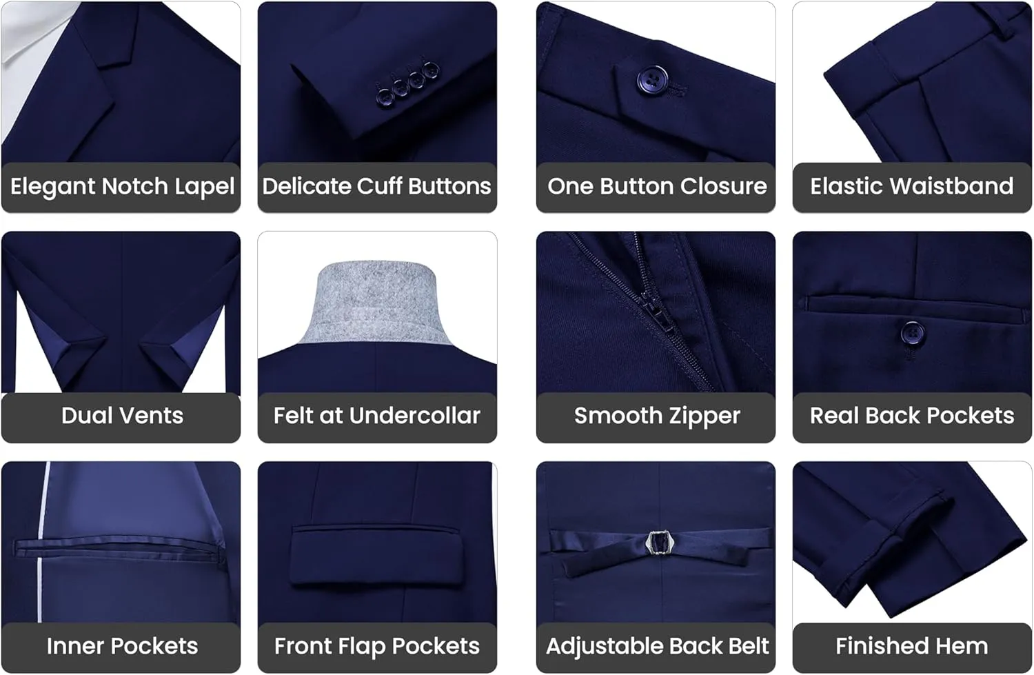 Men's Suits Slim Fit Tuxedo Suit Set 3 Piece 2-Button Solid Prom Wedding Party Blazer Vest Pants with Tie