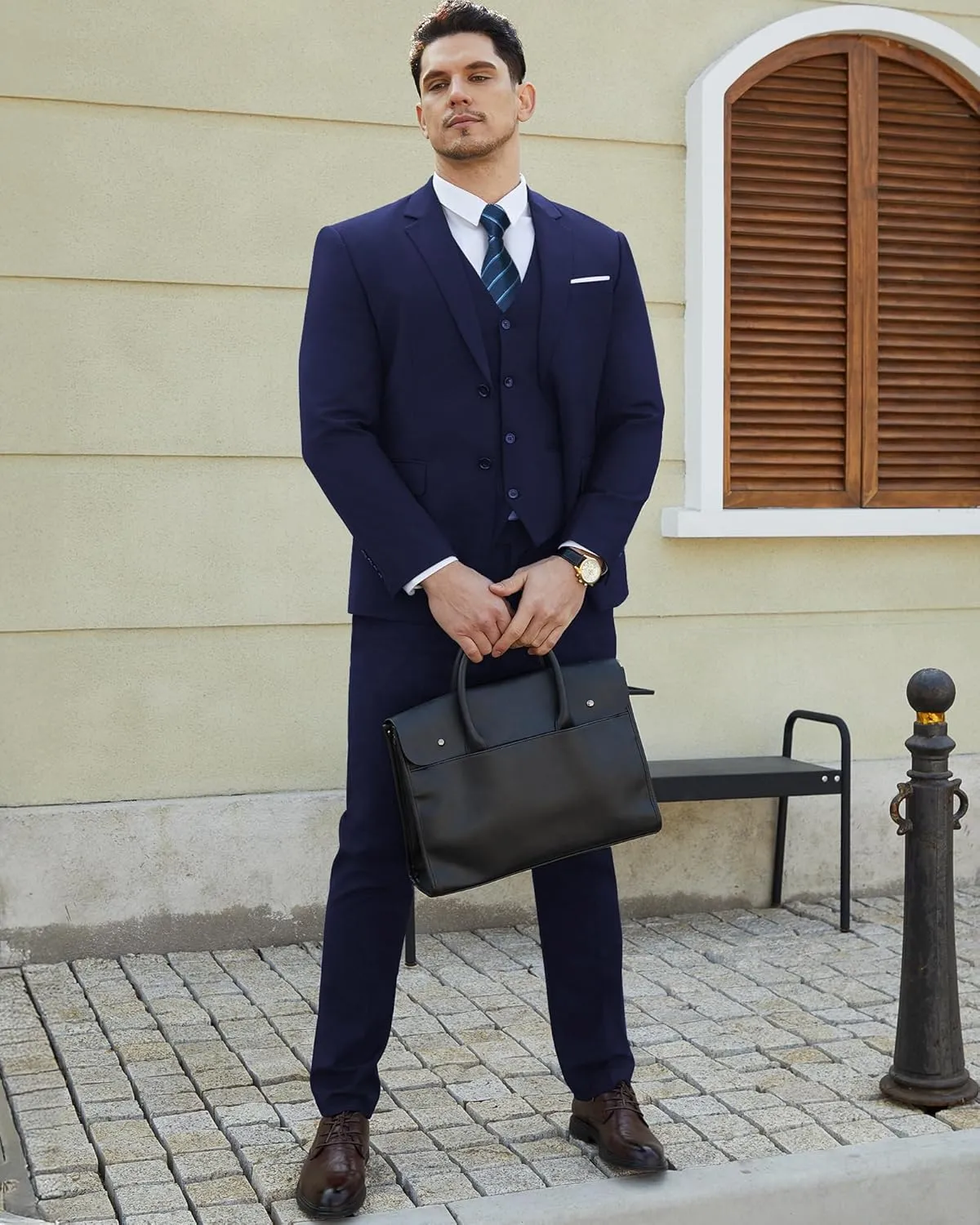 Men's Suits Slim Fit Tuxedo Suit Set 3 Piece 2-Button Solid Prom Wedding Party Blazer Vest Pants with Tie