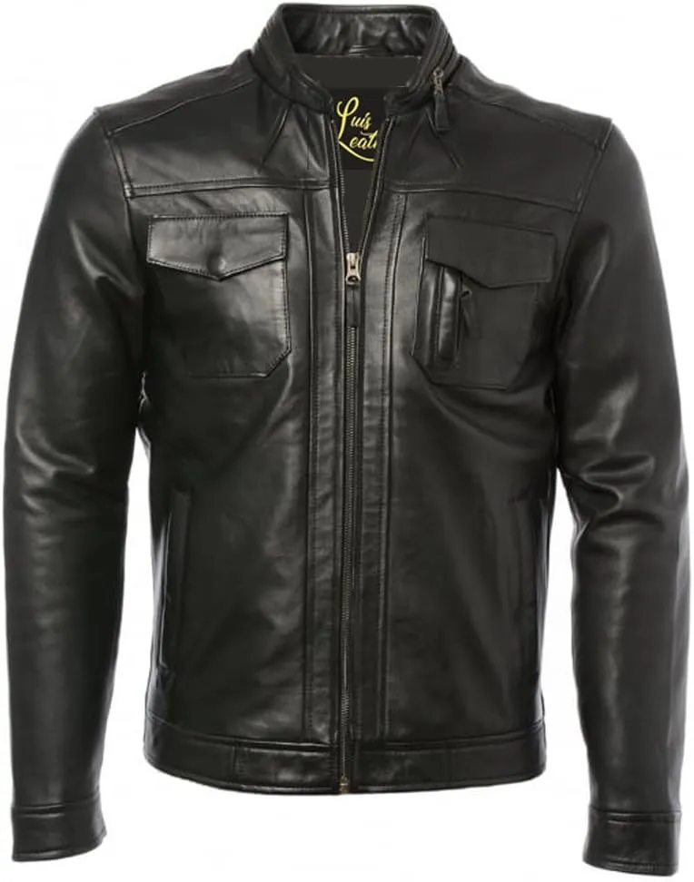 Mens Tough Shady Genuine Lambskin Leather Jacket