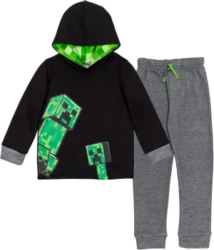 Minecraft Creeper Fleece Pullover Hoodie and Pants Outfit Set Little Kid to Big Kid