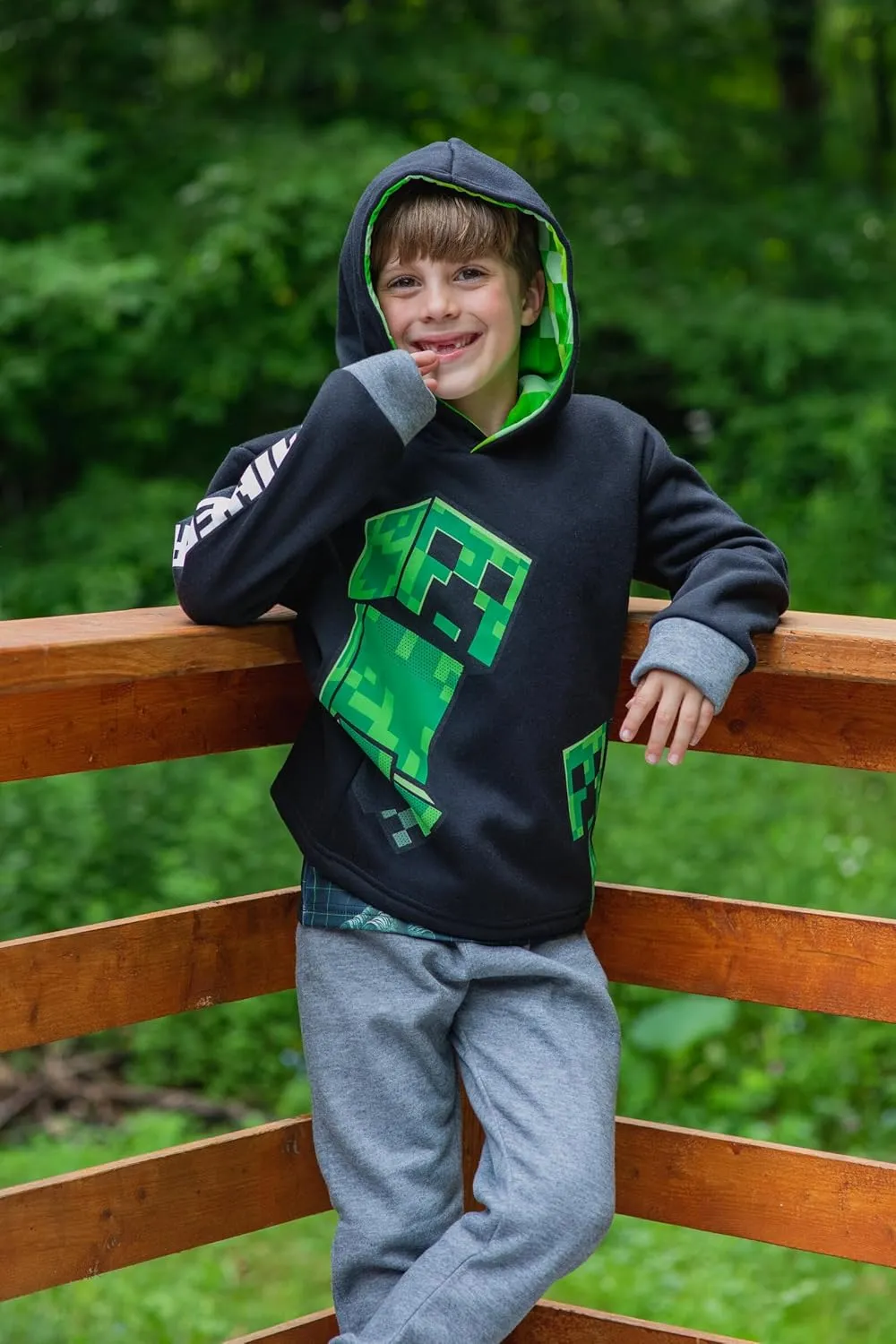 Minecraft Creeper Fleece Pullover Hoodie and Pants Outfit Set Little Kid to Big Kid