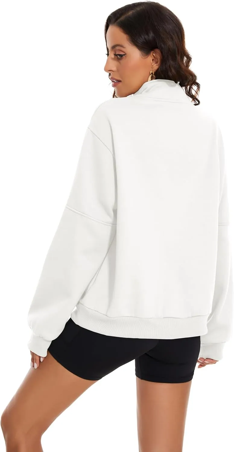MISSACTIVER Womens Oversized Half Zip Sweatshirt Quarter 1/4 Zipper Long Sleeve Drop Shoulder Pocket Pullover Jacket Tops