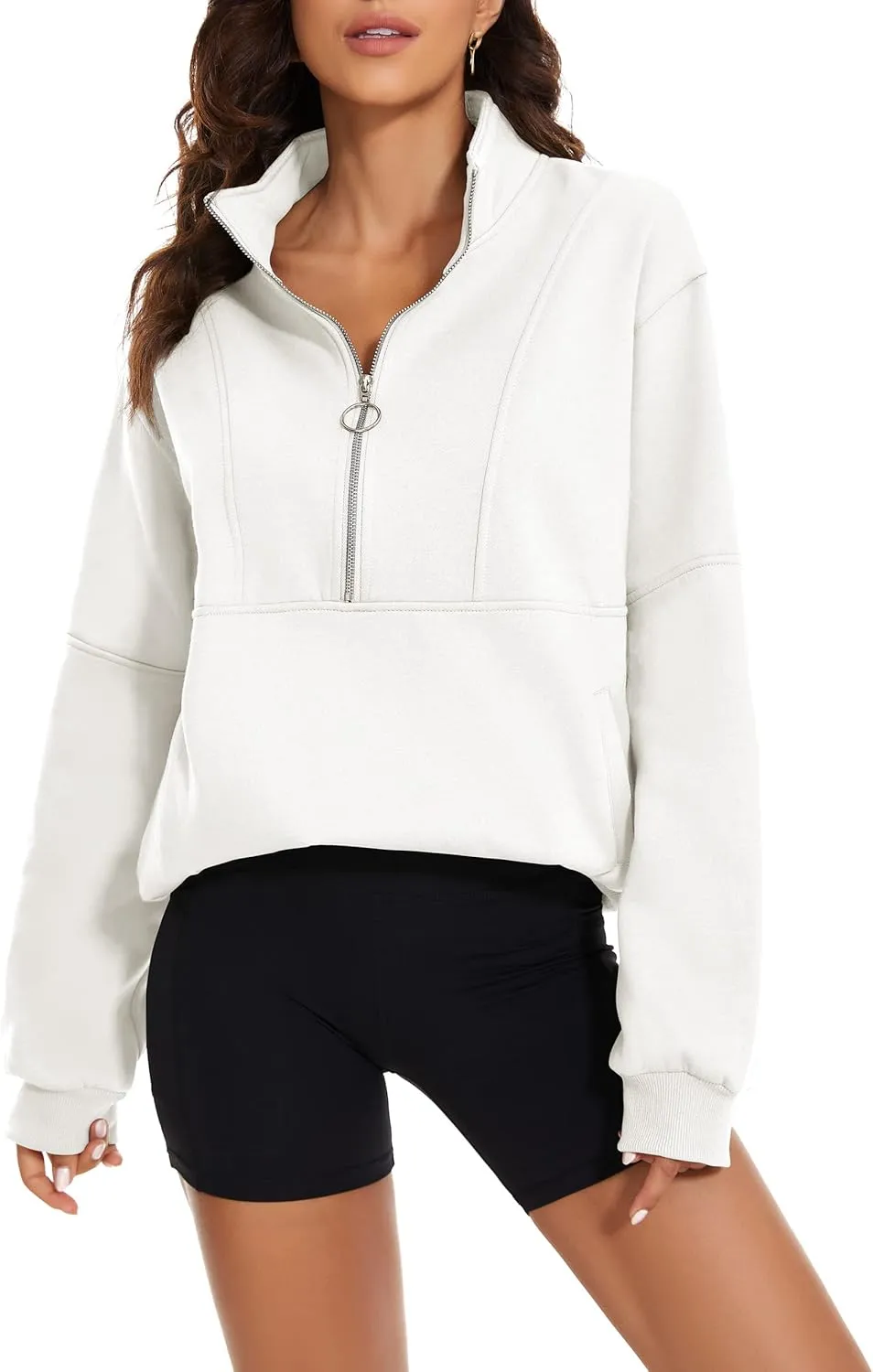 MISSACTIVER Womens Oversized Half Zip Sweatshirt Quarter 1/4 Zipper Long Sleeve Drop Shoulder Pocket Pullover Jacket Tops