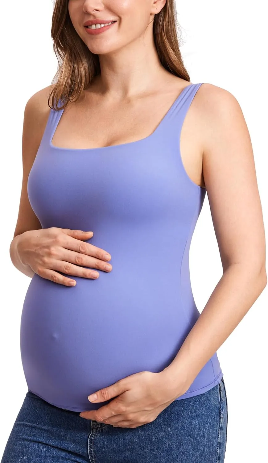 MOMANDA Inbarely Maternity Tank Top Square Neck Workout Tops with Built in Bra Pregnancy Sleeveless Yoga Maternity Clothes