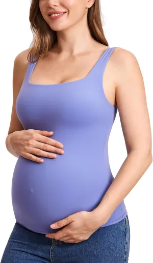 MOMANDA Inbarely Maternity Tank Top Square Neck Workout Tops with Built in Bra Pregnancy Sleeveless Yoga Maternity Clothes