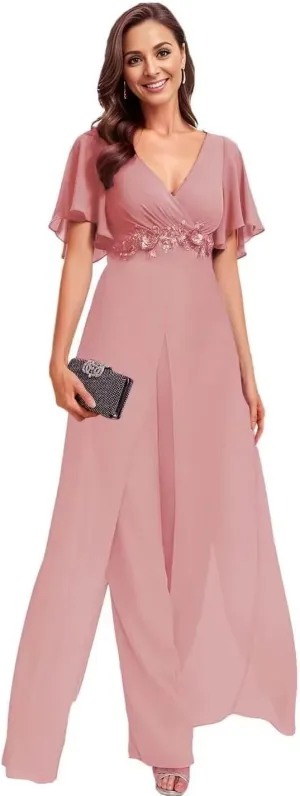 Mother of The Bride Pant Suits for Wedding Chiffon Jumpsuit Women's Formal Outfit